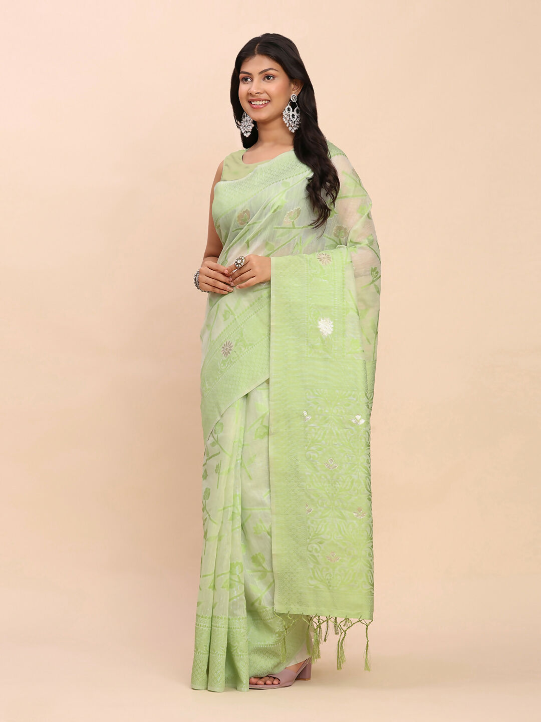 Astita Linen Cotton Light Green Saree