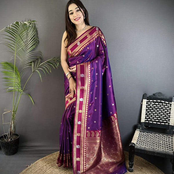 Joban Fashion Purple Banarasi Soft Silk Woven Saree