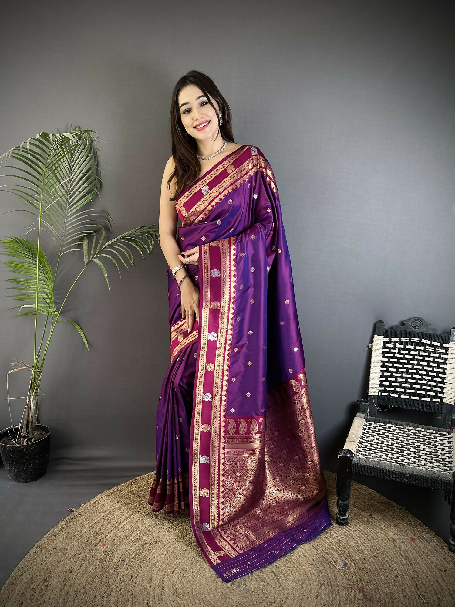Joban Fashion Purple Banarasi Soft Silk Woven Saree