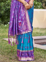 Thumbnail for Shree Shyam Fashion Rama Blue Pochampally Silk Saree - Distacart