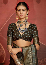 Thumbnail for Joban Fashion Brown Art Silk With Fine Viscose Border Ajrak Full Body Print With Soft Finish Saree