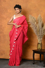 Thumbnail for Very Much Indian Mul Cotton Khadi Design Handloom Woven Saree - Pink - Distacart