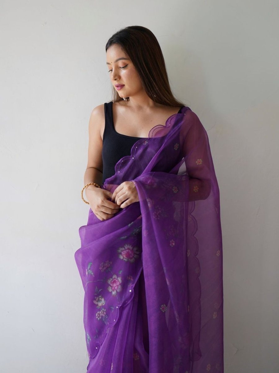 Anouk Floral Printed Organza Saree