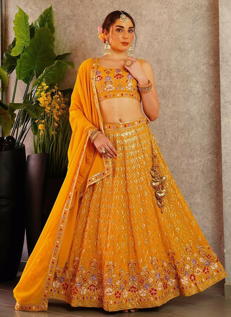 Lehenga Mart Musterd Faux Georgette Designer Bollywood Style Wedding Wear Lehenga Choli - Dista