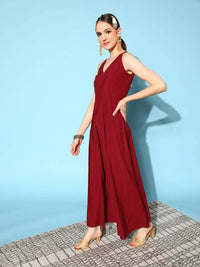 Thumbnail for Ahalyaa Women Beautiful Maroon Crepe Brocade Ethnic Dress - Distacart