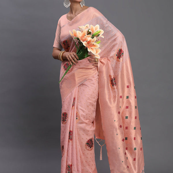 Astita Linen Cotton Light Pink Saree