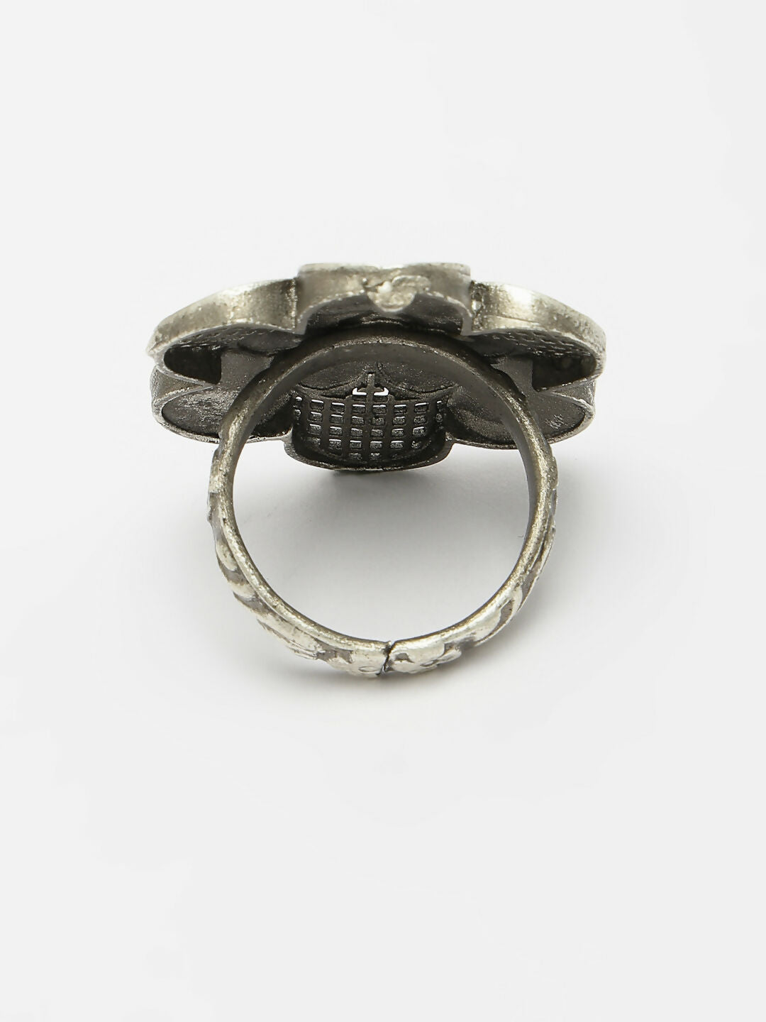 NVR Women's Silver-Toned Floral Shape Adjustable Finger Ring - Distacart