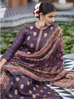Thumbnail for Jyoti Fashion Women's Purple Pure Silk Elegant Jacquard Woven Kurta with Trouser & Dupatta - Distacart