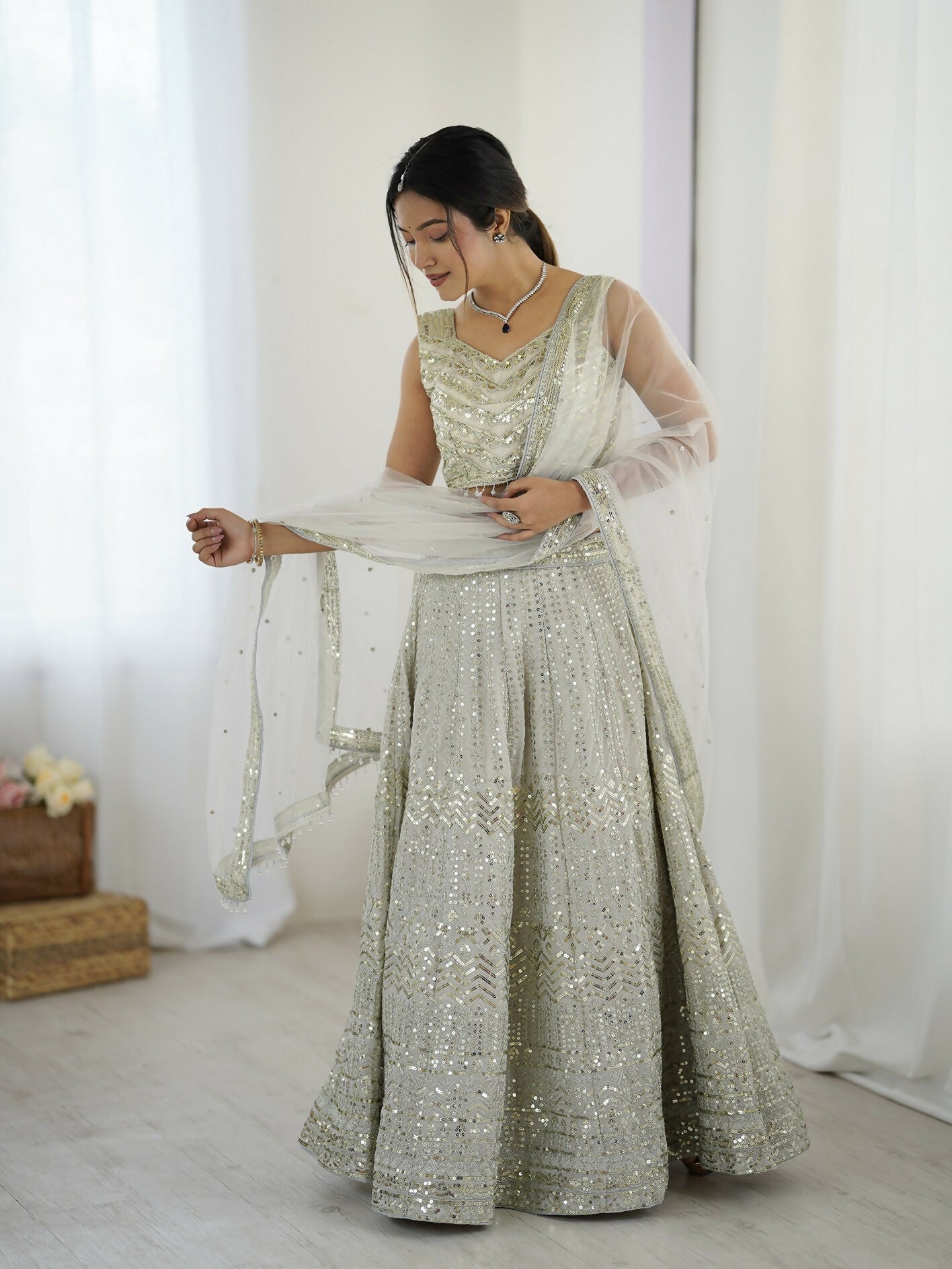 Aastha Fashion Off White Georgette Designer Wedding Wear Lehenga Choli