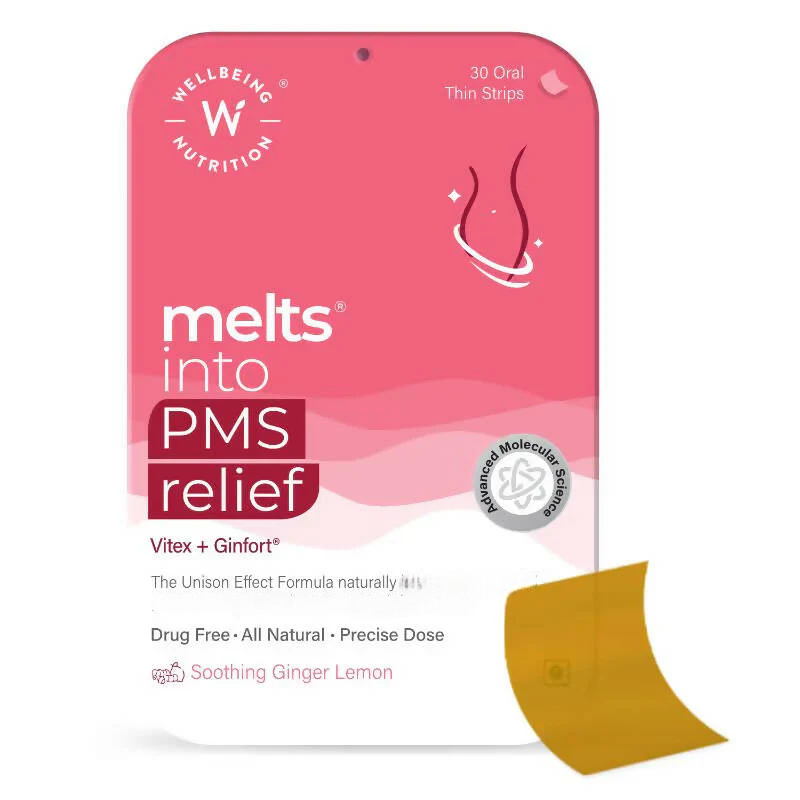 Wellbeing Nutrition Melts into PMS Relief Disintegrating Strips - Soothing Ginger Lemon - Distacart