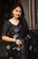 Thumbnail for Black Cotton Crepe Batik Print Saree with Unstitched Blouse - Hiral Fashion - Distacart