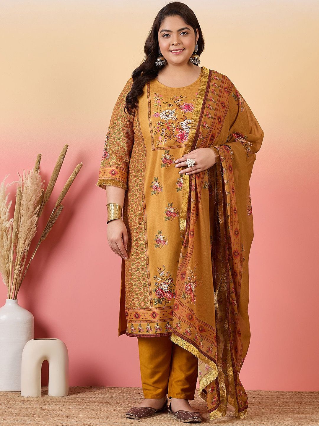 Sztori Women Floral Printed Regular Kurta with Trousers & With Dupatta - Distacart
