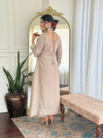 Thumbnail for The52 CreamWomen's Gorgeous Vichitra Silk Fabric Embroidered Work Flared Anarkali Pant and Dupatta Set