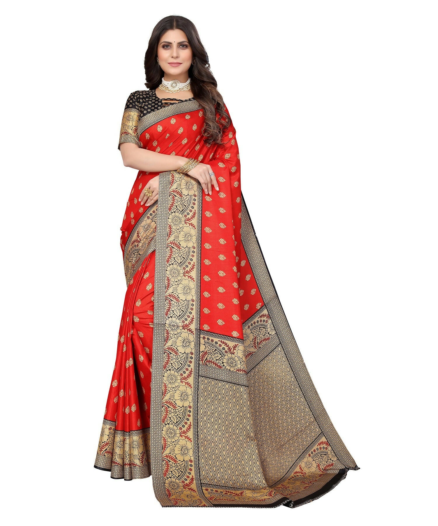 Vamika Red Printed Art Silk Saree - Distacart