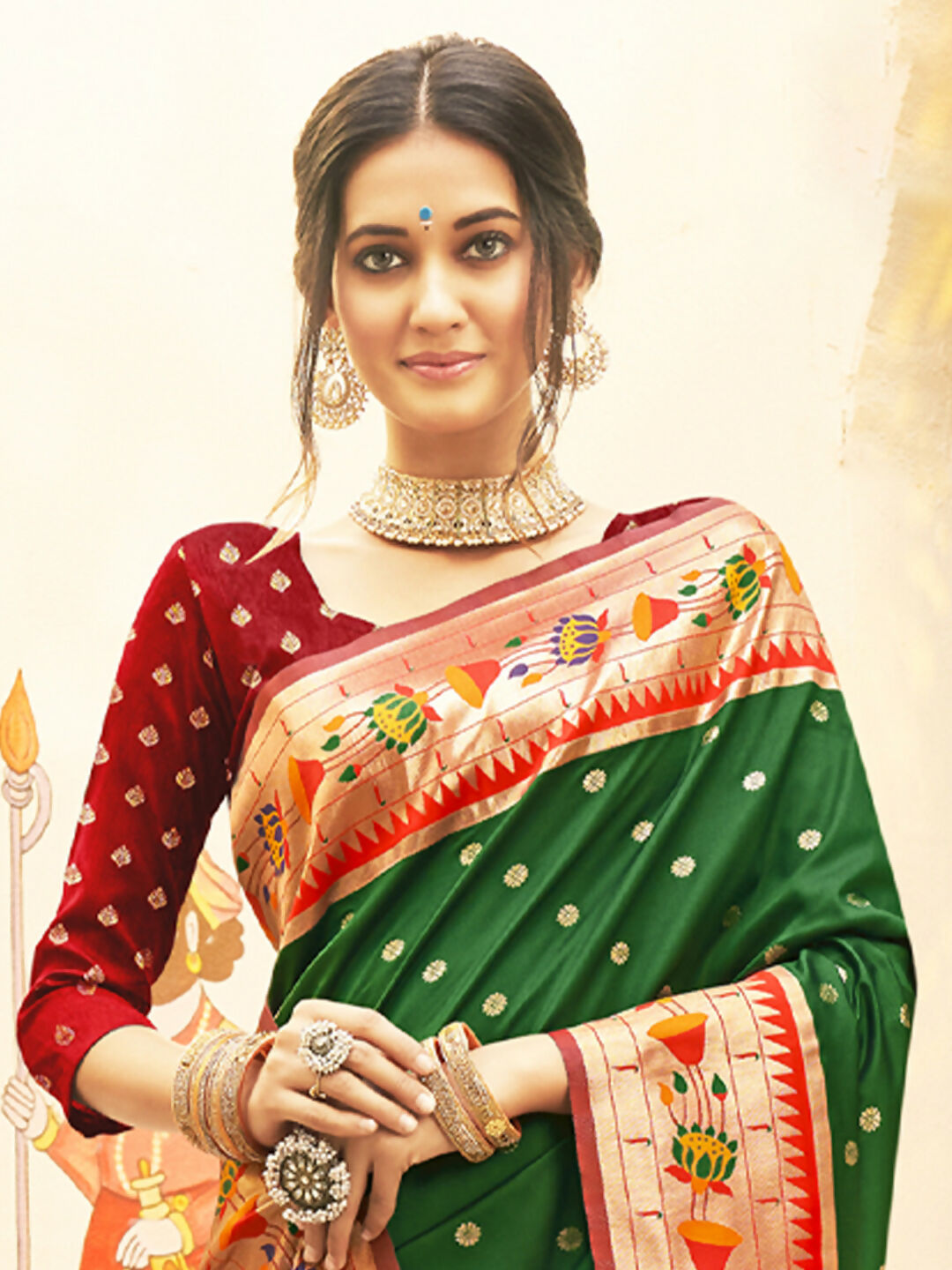 Astita Silk Blend Dark Green Saree