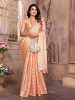 Thumbnail for Aastha Fashion Peach Soft Organza Silk Weaving Saree - Distacart