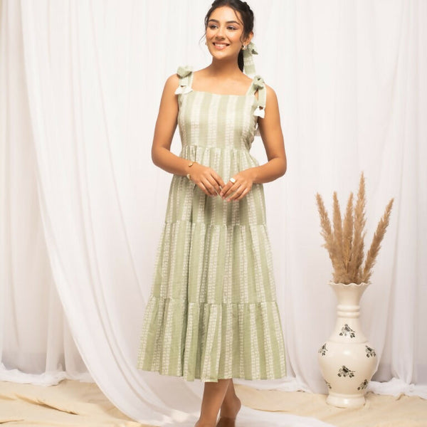 FIORRA Women's Green Cotton Printed Dress - Distacart