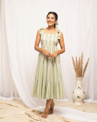Thumbnail for FIORRA Women's Green Cotton Printed Dress - Distacart