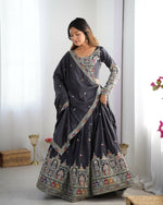 Thumbnail for Joban Fashion Dark Grey Lehenga Crepe silk Coding Dori with Sequence with Rivet Moti