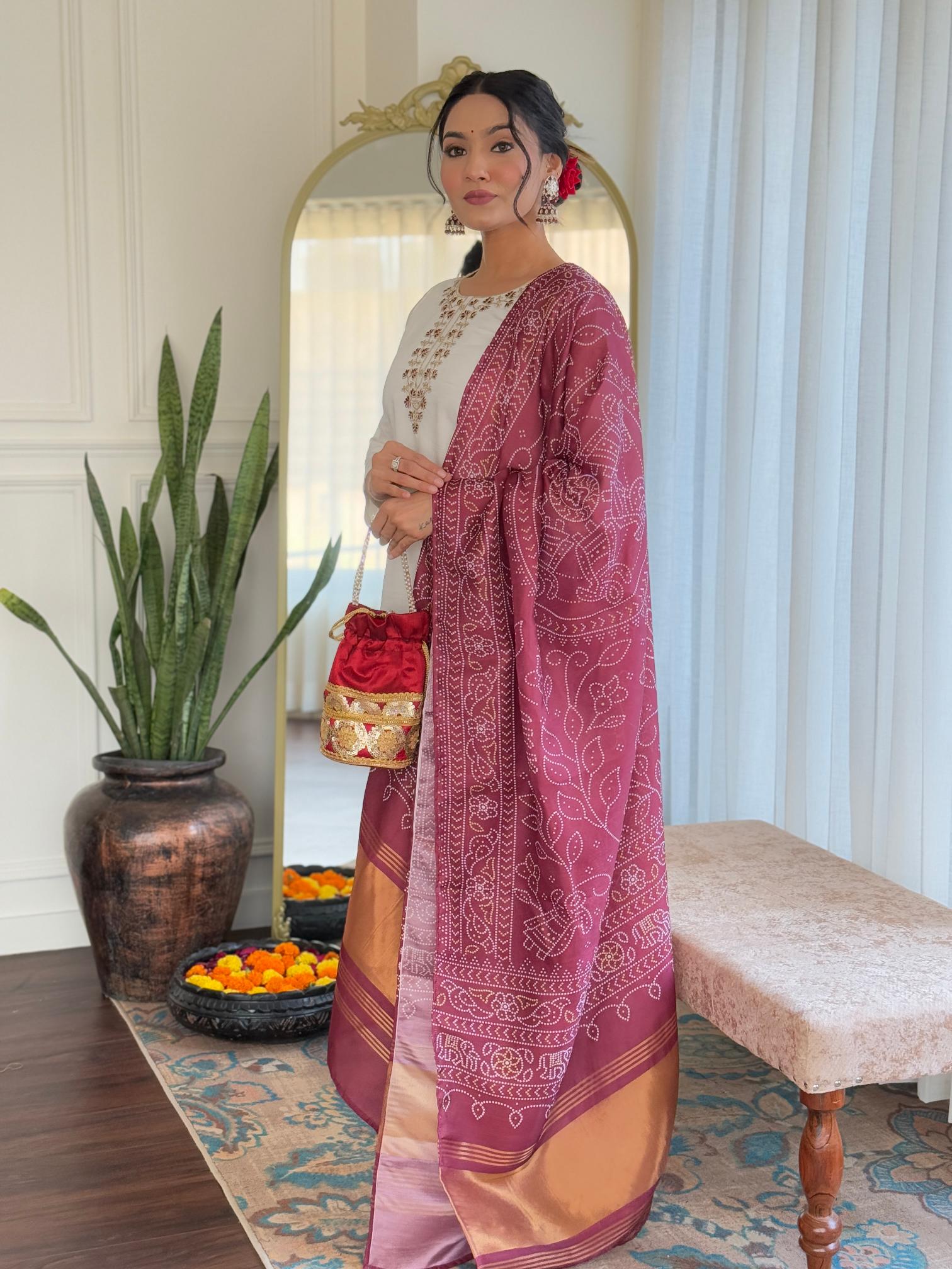 The52 Women's Roman Silk Embroidered Straight Kurta, Pant and Dupatta Set