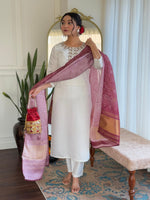 Thumbnail for The52 Women's Roman Silk Embroidered Straight Kurta, Pant and Dupatta Set