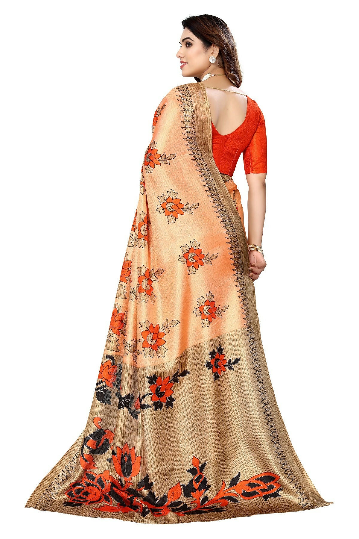 Vamika Orange Printed Art Silk Saree - Distacart