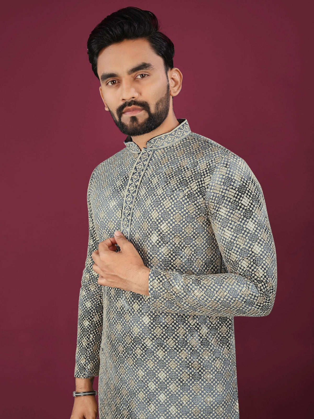 Anaita Grey Chikankari Work Viscose Rayon Straight Kurta - Distacart