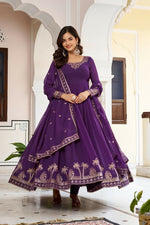 Thumbnail for The52 Women's Gorgeous Faux Georgette Fabric Embroidery Work Flared Anarkali Pant and Dupatta Set - Distacart