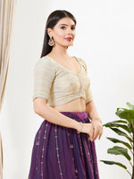 Thumbnail for Joban Fashion Light Gold Tissue Padded Blouse With V Neck Elbow Sleeves - Distacart