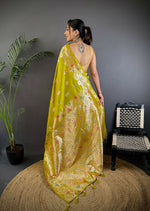Thumbnail for Joban Fashion Meenakari Lime Green Woven Soft Silk Saree