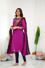 Thumbnail for Divine Drape Women's Cotton Printed Straight Kurta With Dupatta - Pink