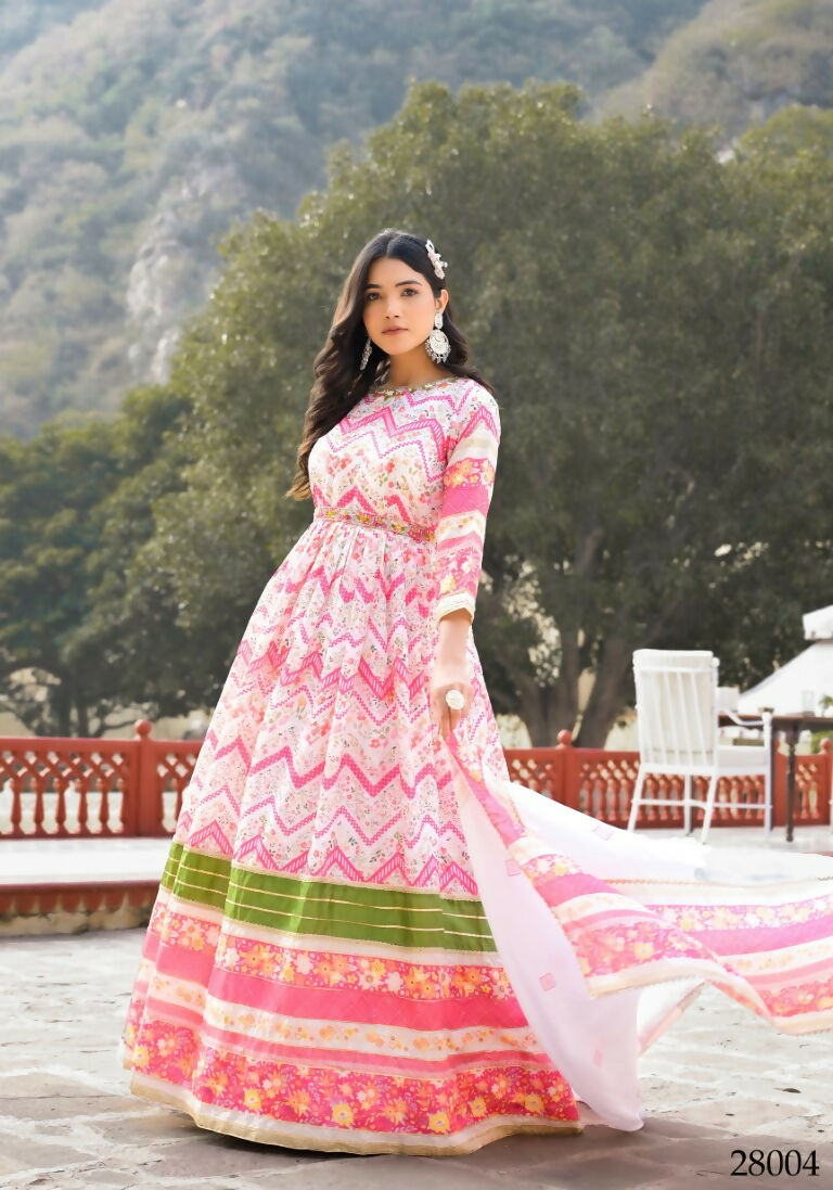 Wedding Designer Multi Soft Dola Silk Anarkali suit with Dupatta - Sanj - Distacart