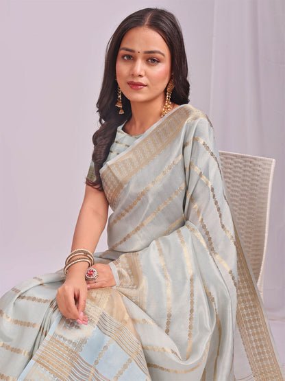 Shree Shyam Fashion Organza Sky Blue Saree - Distacart