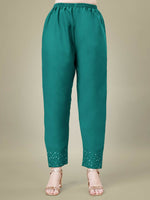 Thumbnail for Jyoti Fashion Women's Teal Cotton Blend Embroidery & Sequence work Kurta with Trouser & Dupatta - Distacart