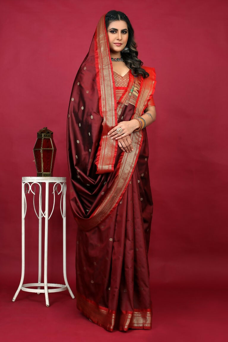 Jyoti Fashion Women's Maroon Paithani Silk Zari Woven Saree with Blouse - Distacart