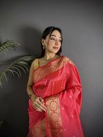 Thumbnail for Joban Fashion Red Banarasi Cotton Silk Woven Saree