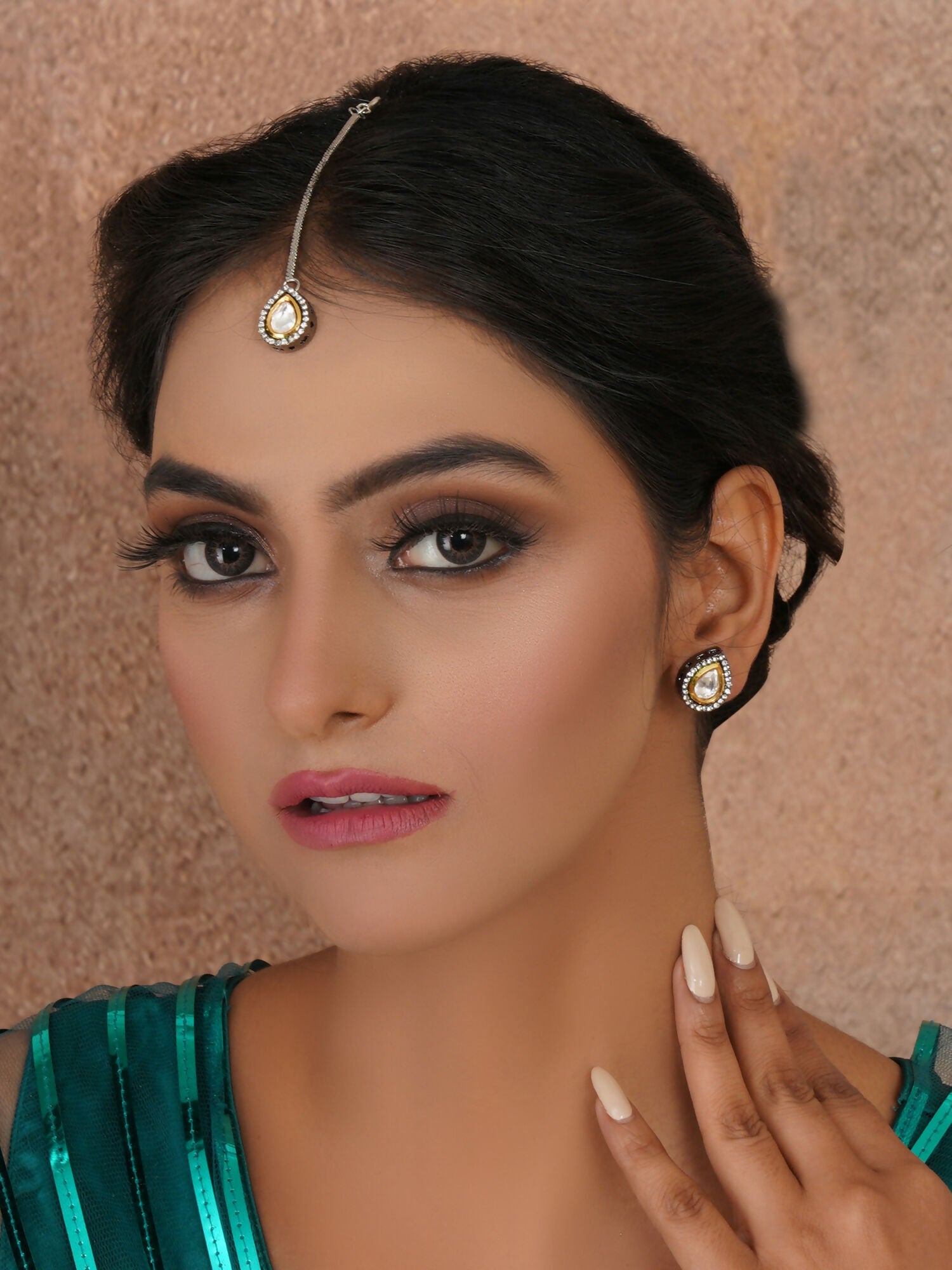 Dual Tone Kundan Maang Tikka with Earrings Jewellery Set (silver) - Ruby Raang - Distacart