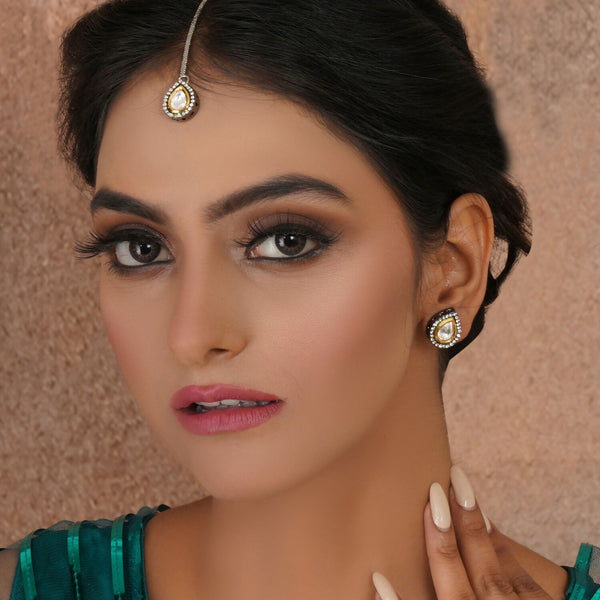Dual Tone Kundan Maang Tikka with Earrings Jewellery Set (silver) - Ruby Raang - Distacart