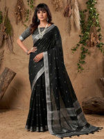 Thumbnail for Shree Shyam Fashion Black Linen Cotton Saree - Distacart