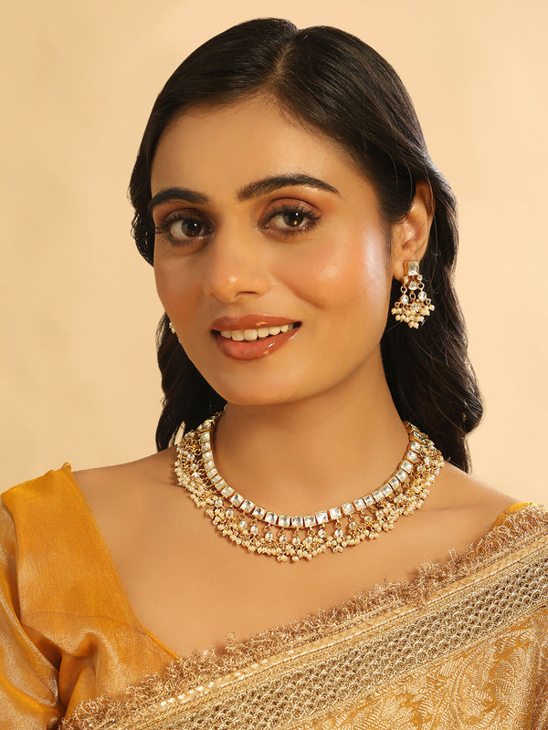 Nuyug 22K Gold Plated Ivory Dusk Kundan Necklace