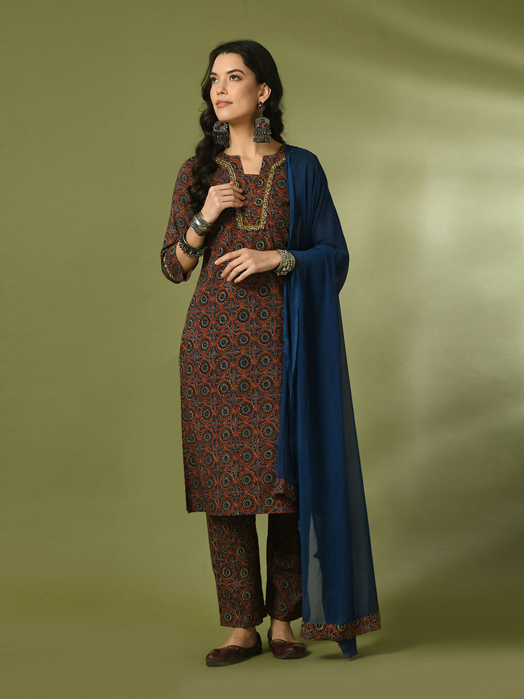 Myshka Women's Multi Printed Cotton Straight Party Kurta Set With Dupatta - Distacart