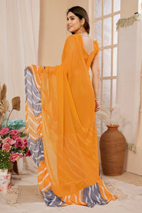 Thumbnail for Aafreen Partywear Designer Orange Georgette Fancy Saree - Distacart
