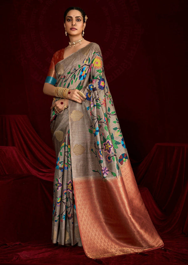 Joban Fashion Multi Color Soft Silk Weaving Fabric With Digital Jamdani Print With Jacquard Rich Pallu & Blouse With Spring Tassels