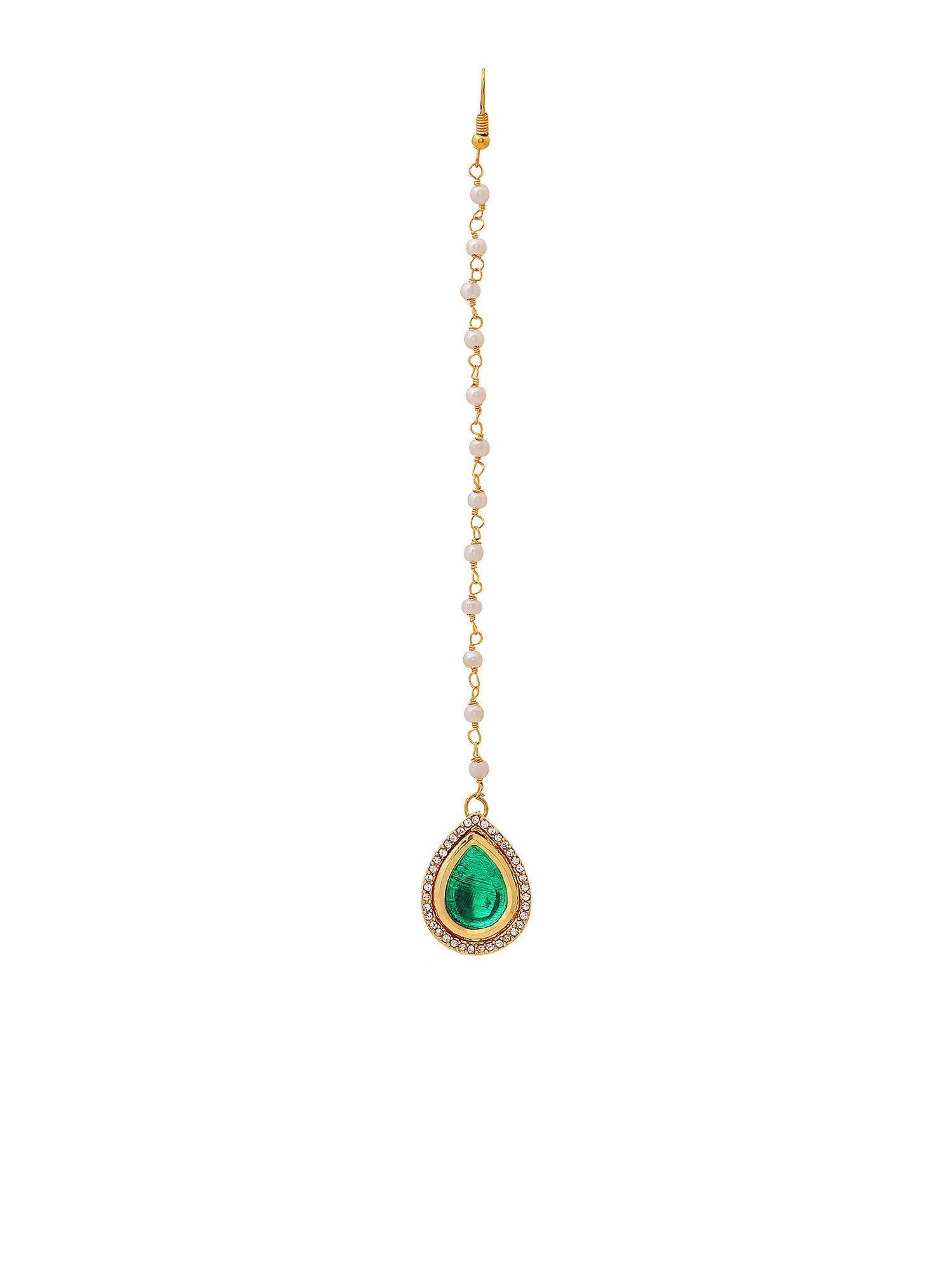 Ruby Raang Tear Drop Green Meenakari with Diamond Maang Tikka