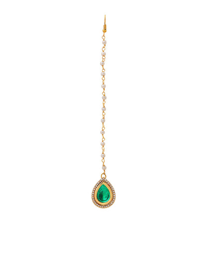 Ruby Raang Tear Drop Green Meenakari with Diamond Maang Tikka - Distacart