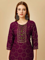Thumbnail for Jyoti Fashion Women's Wine Viscose Rayon Embroidered Kurta Pant Set - Distacart