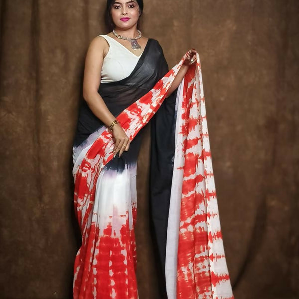Exclusive Collection Black Red Beautiful Super Soft Most Comfortable Pure Mul Cotton Saree