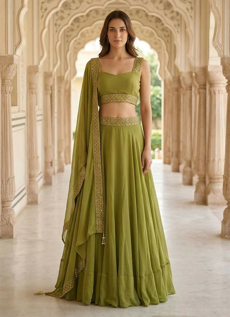 Lehenga Mart Green Faux Georgette Designer Bollywood Style Wedding Wear Lehenga Choli - Dista