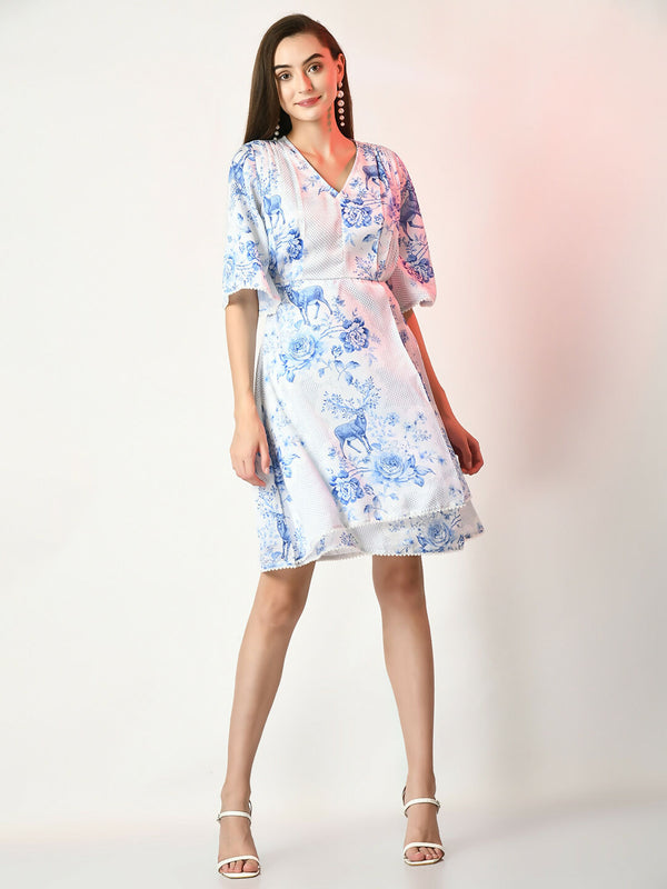 Myshka Women's White Printed Dress - Distacart