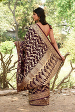 Thumbnail for Joban Fashion Plum Purple Banarasi Soft Pure Handloom Banarasi Silk Saree